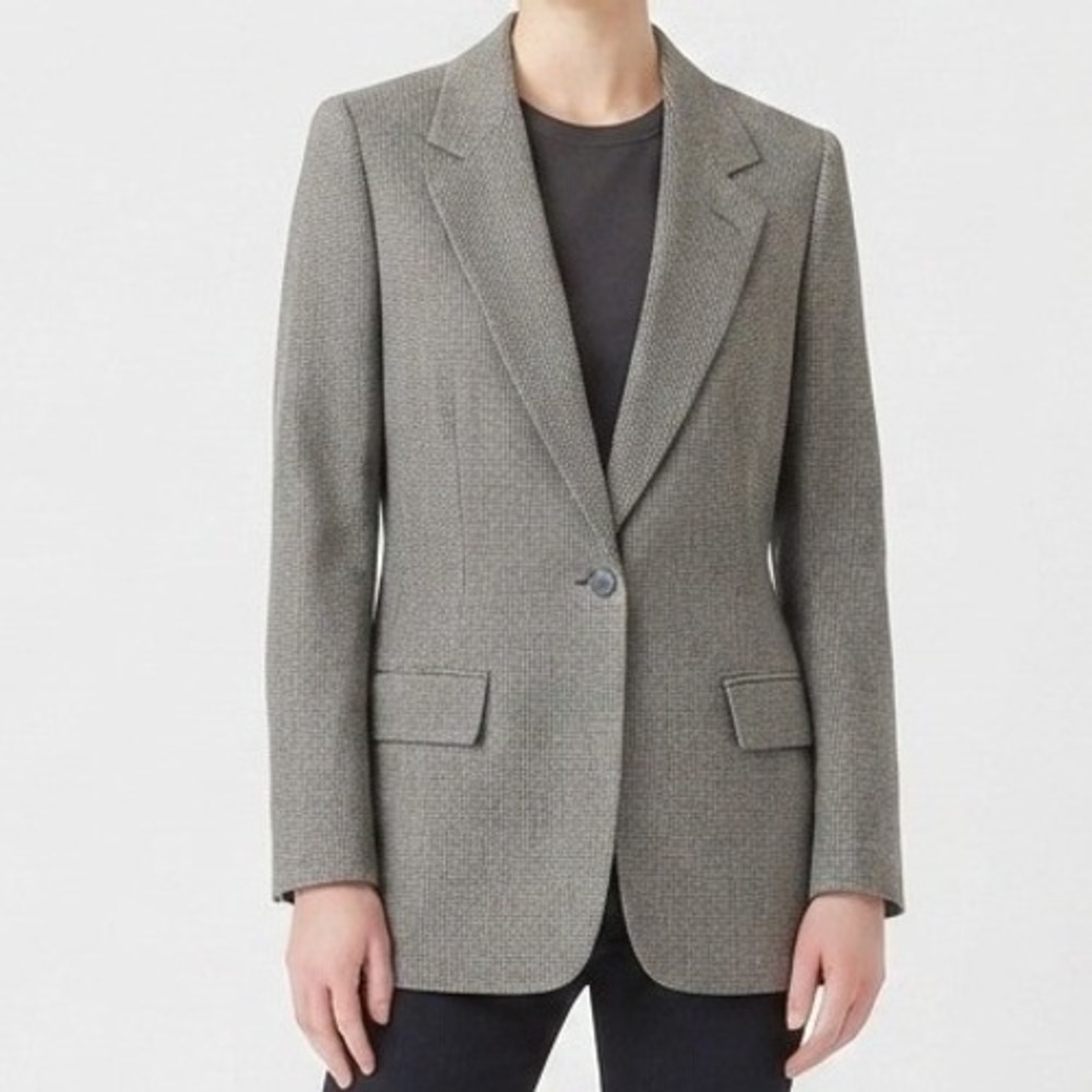 Pendleton Blazer Jacket Womens 14 Grey Wool Micro Check Business Casual Coat